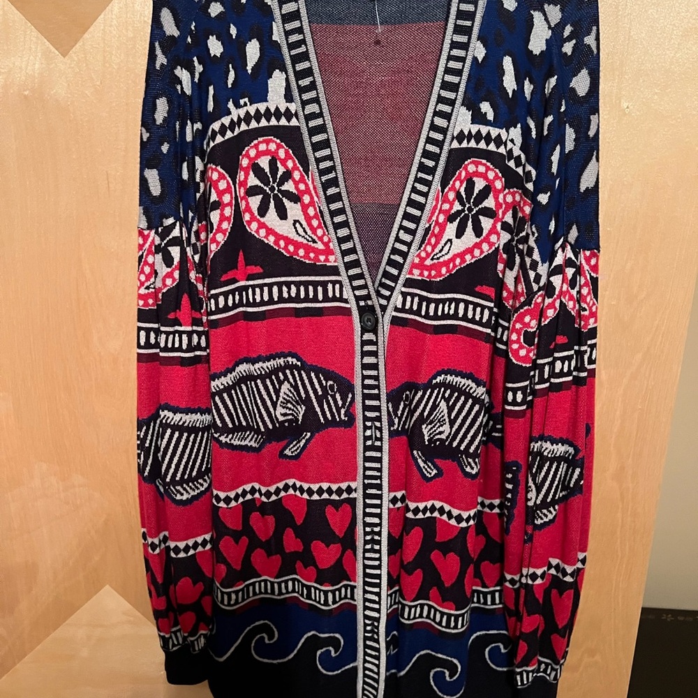 FARM Rio Red and Blue Fish Pattern Cardigan - Picture 2 of 4